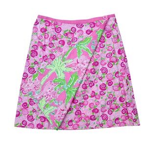 VTG Lilly Pulitzer Reversible Wrap Skirt Sz 2 Pink Taboo Elephant Happy Snails